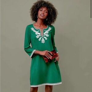 Tuckernuck Emerald Green Embroidered Midi Dress with White Trim